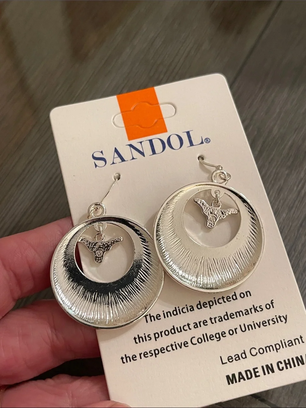 NWT SANDOL Texas Longhorns Rhinestone & Enameled Dangle Earrings